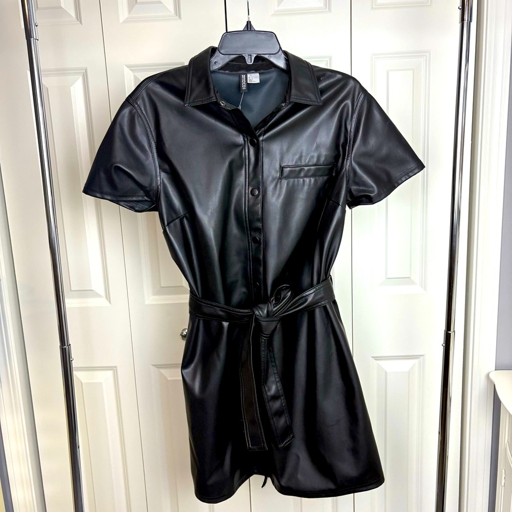 H&M Black Faux Leather Mini Dress